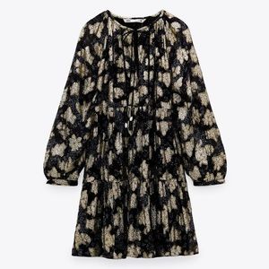 Zara Medium Printed Flounce Dress Blogger Favorite